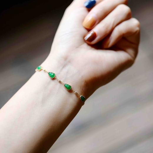 冰种阳绿辣色翡翠葫芦手链18k黄金镶嵌 商品图11