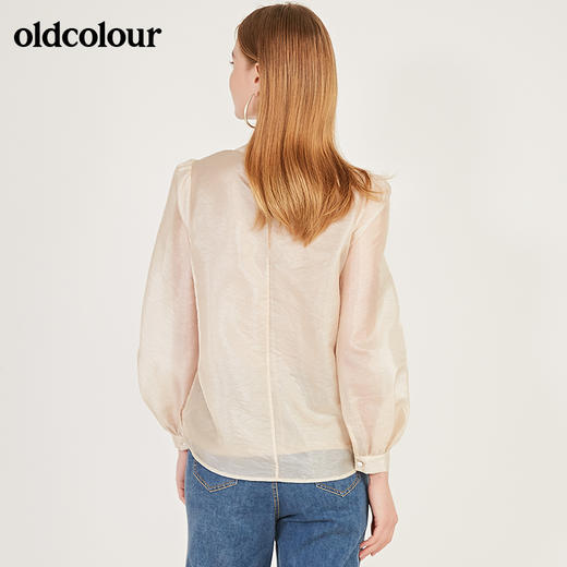 oldcolour2021春季休闲气质长袖宽松蝴蝶结领套头衬衫女N12013216 商品图1