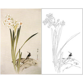 【无步骤】李长白竖幅工笔花鸟画白描底稿《清趣》LB15