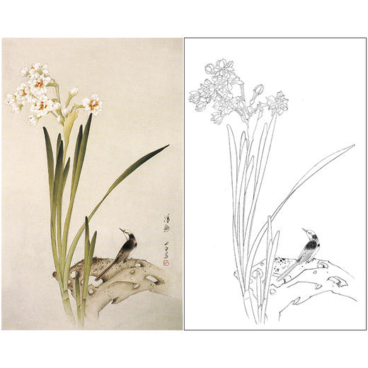 【无步骤】李长白竖幅工笔花鸟画白描底稿《清趣》LB15 商品图0