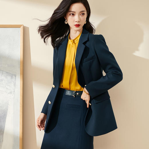 剩S/M 米思阳2025春季新款时尚气质通勤修身显瘦双排扣微弹西装外套0412 商品图1