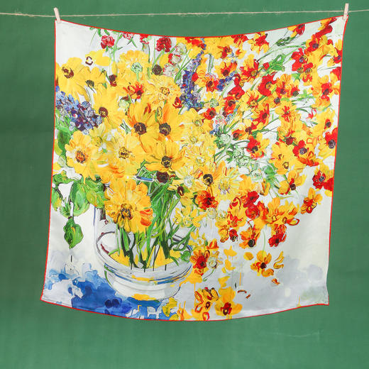 【甄珠贝·油画艺术风系列】70*70cm丝巾&花朵珍珠丝巾扣 礼盒 商品图2