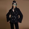 黑色手工订制珍珠花收腰棉服 商品缩略图1