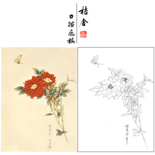 【无步骤】李长白工笔花鸟画白描底稿《蝶恋花 》斗方小品册页-LB06 商品图0