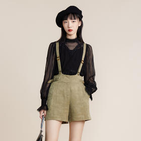 谜底2022春新款高端系列时尚质感面料提花背带短西裤女221GK0116