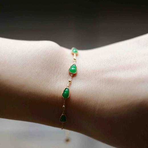 冰种阳绿辣色翡翠葫芦手链18k黄金镶嵌 商品图12