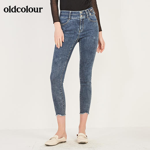 oldcolour春季新款高腰修身显瘦含棉微弹牛仔长裤女N11113101 商品图1