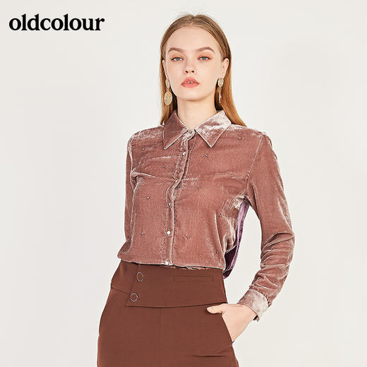 oldcolour早春新款金丝绒纯色气质长袖衬衫女N11013123 商品图0