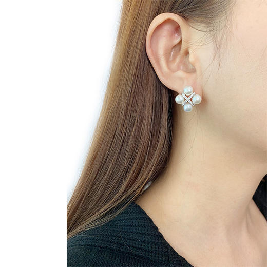 美裕 【四方格】银925淡水珍珠耳钉6-7mm白104193 商品图3