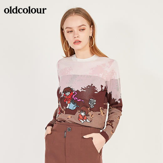 oldcolour春季新款圆领休闲卡通图案百搭内搭针织衫女N11052146 商品图2