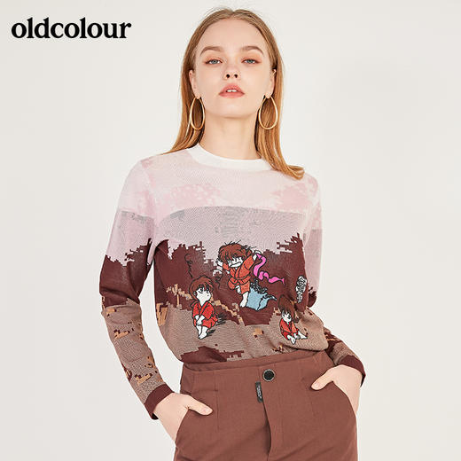 oldcolour春季新款圆领休闲卡通图案百搭内搭针织衫女N11052146 商品图0