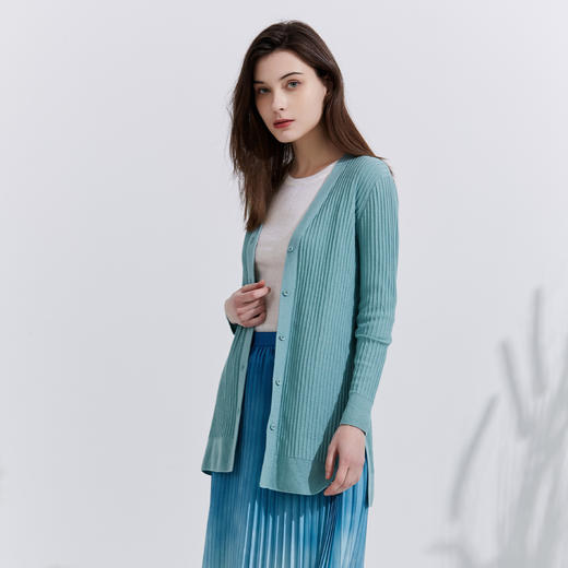 METTE22年春夏新品女士中长款针织开衫薄款修身外套桑蚕丝空调衫 商品图2