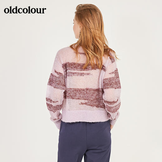 oldcolour春季轻薄款含羊毛马海毛条纹休闲短款小开衫女N12053260 商品图1