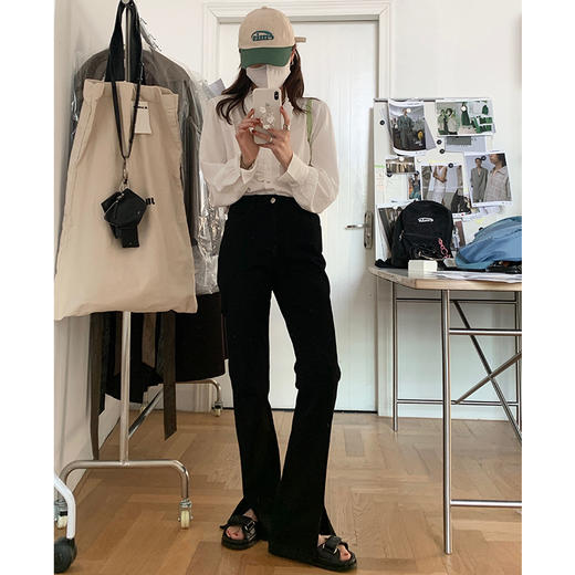 【显瘦显高，穿出大长腿！】时髦复古ins高腰牛仔裤女春季微喇开叉显高显瘦破洞马蹄裤子 商品图1