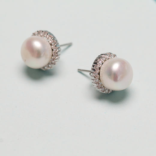美裕【回响】银925淡水珍珠耳钉8-9mm白104189 商品图3