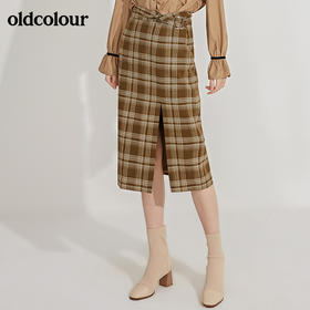 oldcolour春季新品高腰复古气质休闲百搭格子半身裙GN11063609