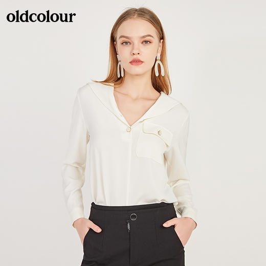 oldcolour春季新款丝光面料睡衣款舒适长袖套头衬衫女N11013152 商品图3