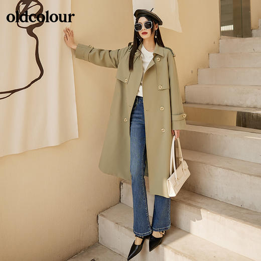 oldcolour春季新款灰绿色风衣女BO11047064B 商品图0