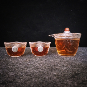 华艺银坊 龙凤祥瑞三件套  家用茶杯 客用茶杯 人工无铅玻璃杯