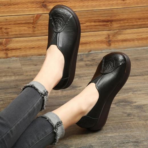 豪行春新款20192921妈妈鞋软底舒适真皮船鞋厚底复古女鞋平底单鞋 专柜正品 商品图8