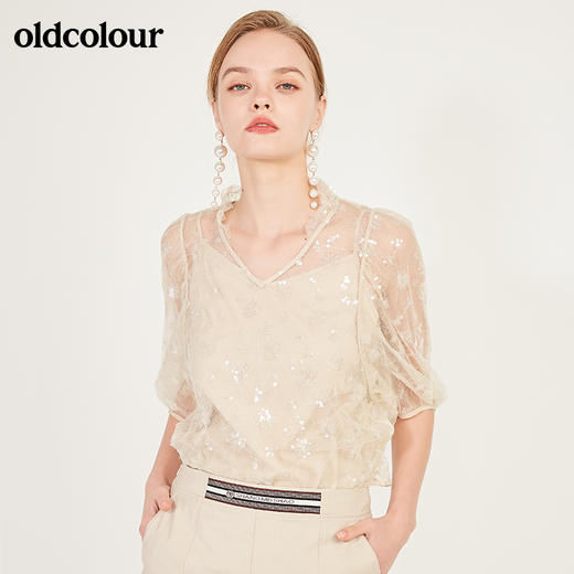 oldcolour春季V领时尚百搭气质中袖套头衫女N13012325 商品图2
