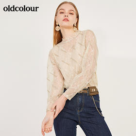 oldcolour春季新款百搭内搭蕾丝气质长袖套头衫女N11013127