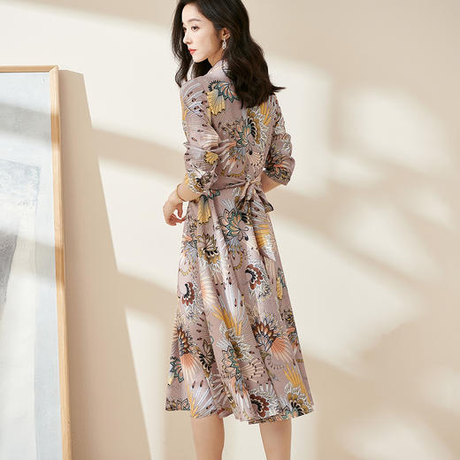 剩L 米思阳2025春季新款气质印花大摆裙收腰显瘦长袖V领连衣裙0267 商品图3