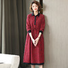 WZNH- WL10099套头红色气质通勤中长裙电子中腰印花连衣裙 商品缩略图0