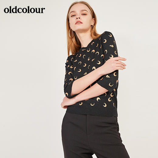 oldcolour春季圆领七分袖休闲短款含羊毛套头针织衫女N12052242 商品图4