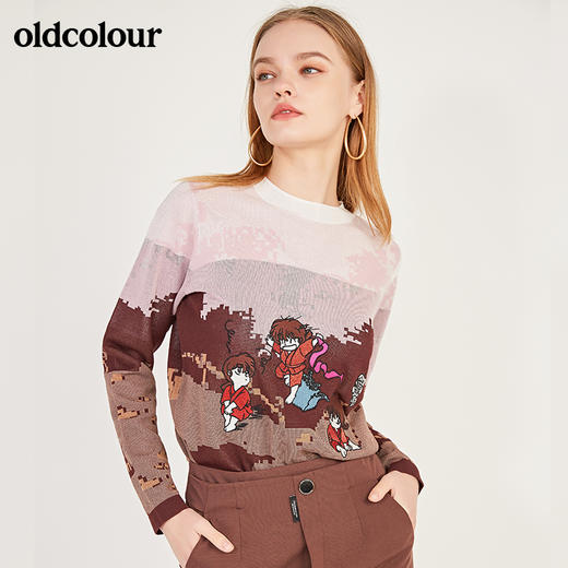 oldcolour春季新款圆领休闲卡通图案百搭内搭针织衫女N11052146 商品图4