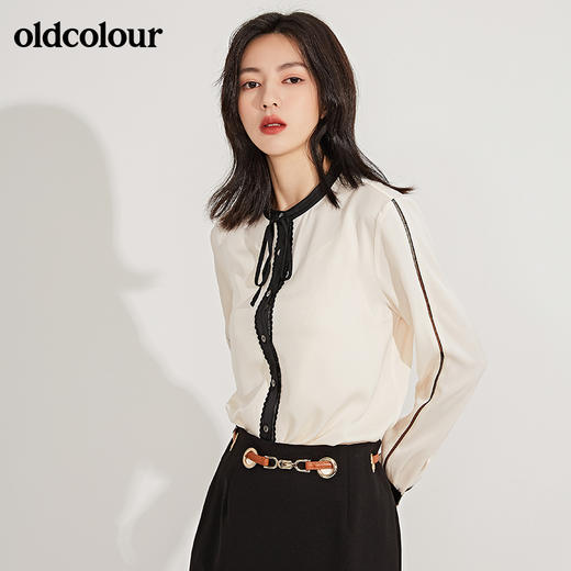 oldcolour春季新品雪纺小香风圆领休闲气质长袖衬衫女GN11013613 商品图1