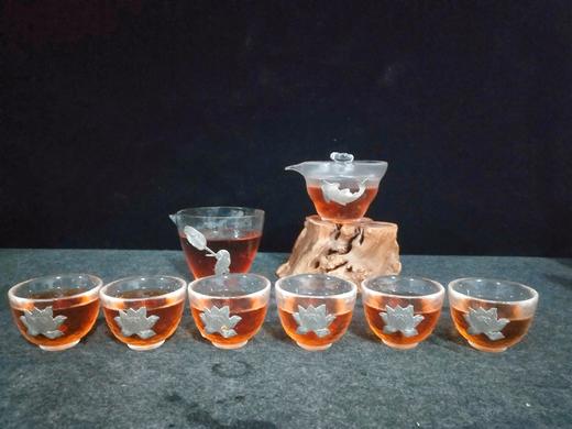 华艺银坊 荷塘月色八件套 家用茶杯 会客茶杯 人工无铅玻璃杯 商品图0