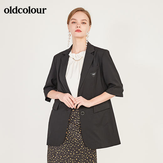 oldcolour春季黑色优雅时尚气质中袖西装外套女N13048313 商品图2