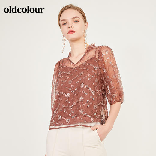 oldcolour春季V领时尚百搭气质中袖套头衫女N13012325 商品图4