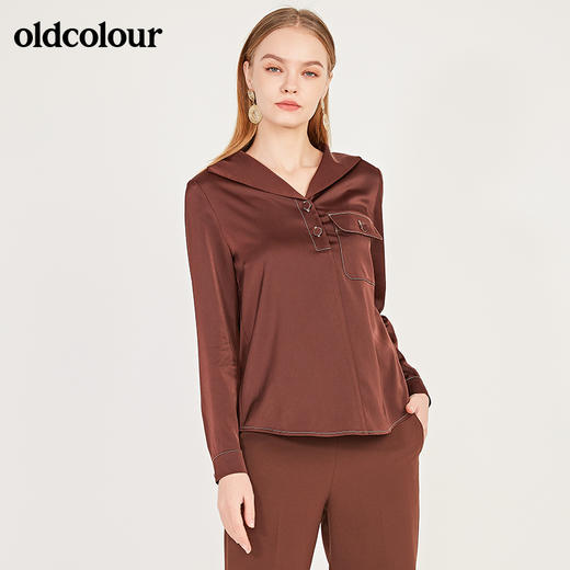 oldcolour春季新款丝光面料睡衣款舒适长袖套头衬衫女N11013152 商品图2