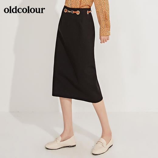oldcolour春季新品纯色百搭修身显瘦中长款气质半身裙GN11063610 商品图0