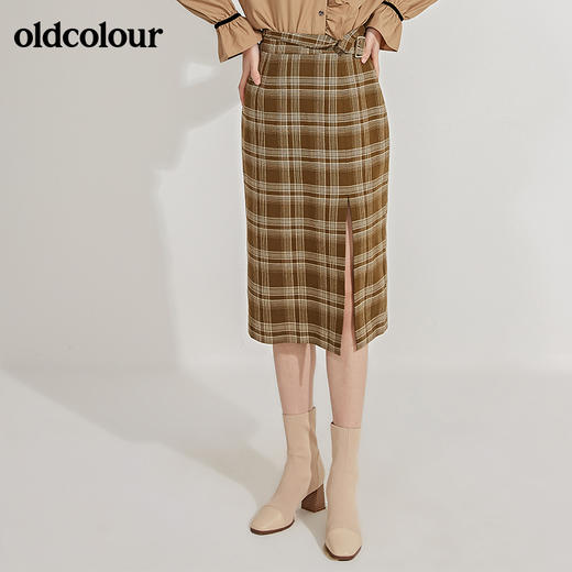 oldcolour春季新品高腰复古气质休闲百搭格子半身裙GN11063609 商品图1