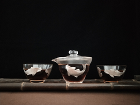 华艺银坊 年年有余三件套 家用茶杯 客用茶杯