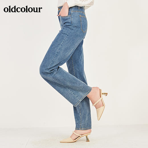 oldcolour春季棉质高腰气质休闲牛仔阔腿裤女 商品图2