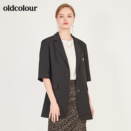 oldcolour春季黑色优雅时尚气质中袖西装外套女N13048313 商品图1
