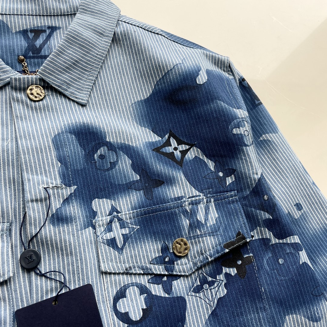点此购买 lv路易威登男女水墨印花牛仔衬衣 ll 214114
