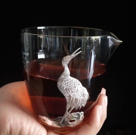 华艺银坊 鹤鸣八件套（小鹤版）家用茶具客用茶具 水晶无铅玻璃杯 加纯银990 商品图3