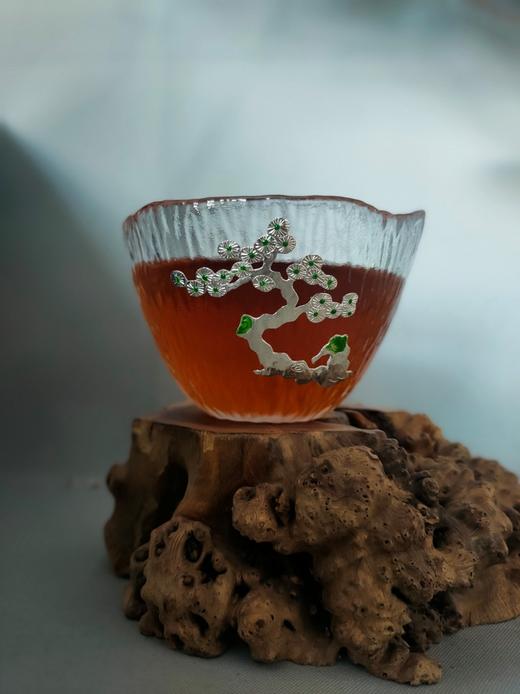 华艺银坊 迎客松九件套 可单选  家用会客杯办公室会客杯人工无铅玻璃杯 商品图2