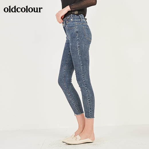 oldcolour春季新款高腰修身显瘦含棉微弹牛仔长裤女N11113101 商品图2