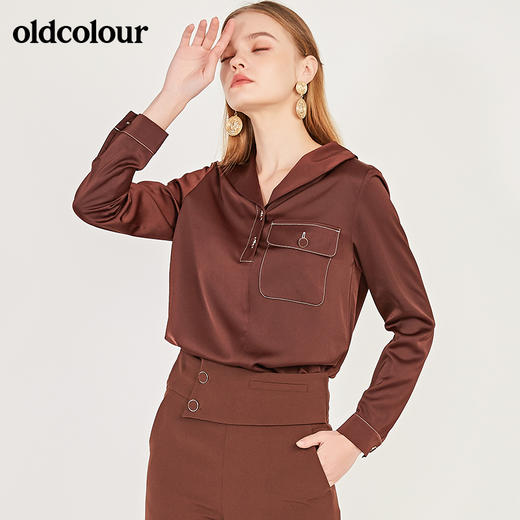 oldcolour春季新款丝光面料睡衣款舒适长袖套头衬衫女N11013152 商品图0