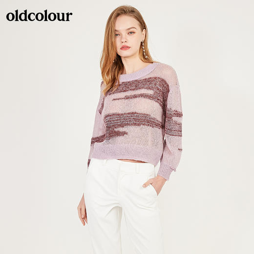 oldcolour春季圆领长袖宽松轻薄款含羊毛马海毛针织衫女N12052264 商品图4