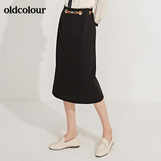 oldcolour春季新品纯色百搭修身显瘦中长款气质半身裙GN11063610 商品图4
