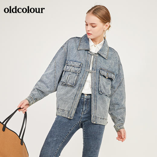 oldcolour春季新款宽松中国风盘扣帅气牛仔外套女N11040120 商品图0