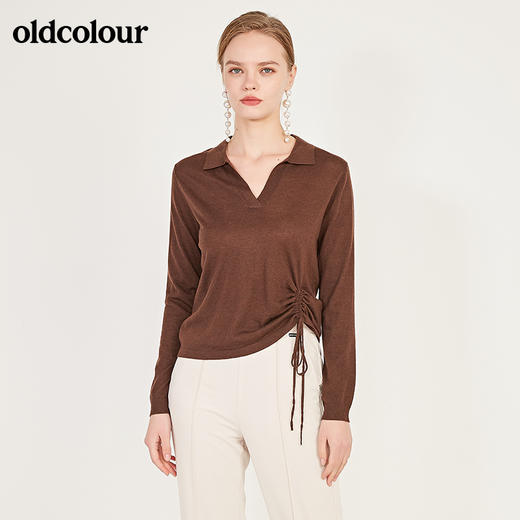 oldcolour春季新款半开领抽绳修身设计感套头针织衫女N11052162 商品图4