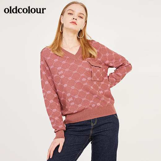 oldcolour春季新款简约V领气质休闲百搭毛针织衫女N11052107 商品图0
